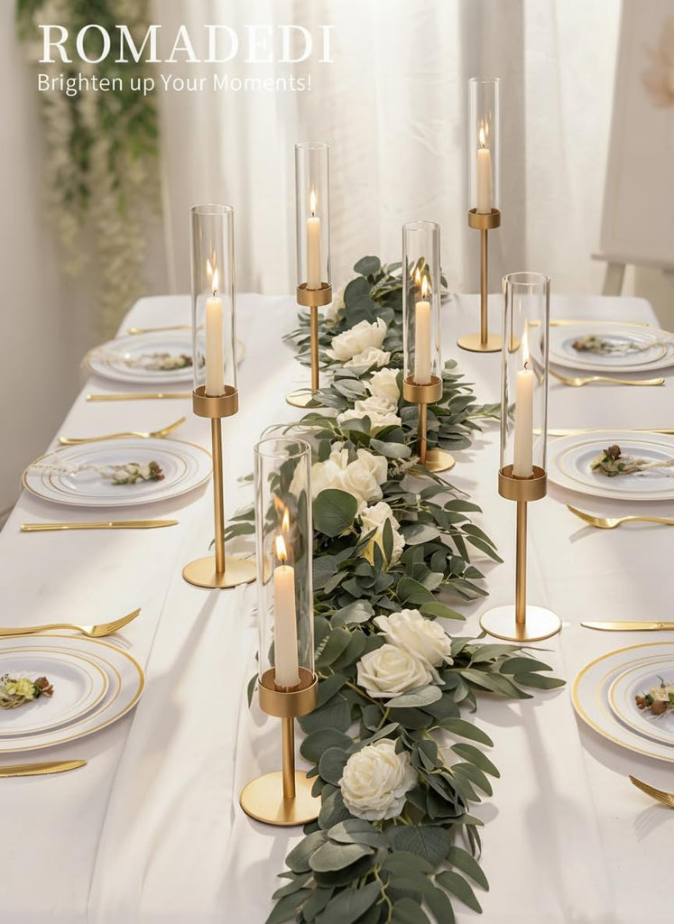 Glass Hurricane Candlestick Holders Gold - 18 PCS Taper Candle Holder Bulk Tall Clear Glass Cylinder Table
