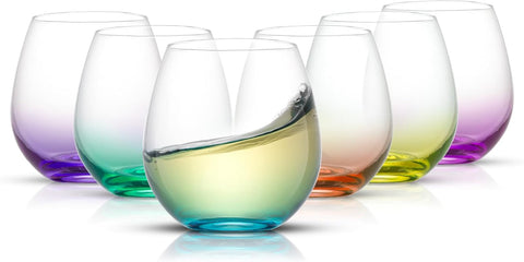 Hue Stemless Wine Glass Set, Large 15 oz Stemless Wine Glasses Set of 6 for White Red or Water, Short Glass Tumblers