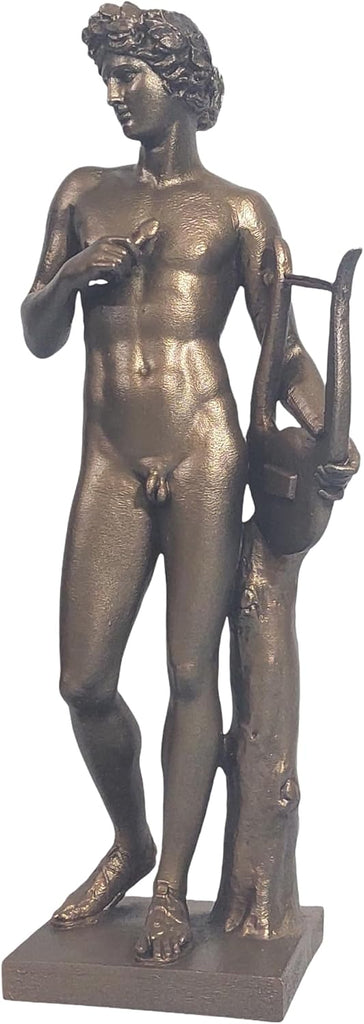 Apollo with Lyre Bronze Finish Alabaster Statue Classical Museum Replica Sculpture