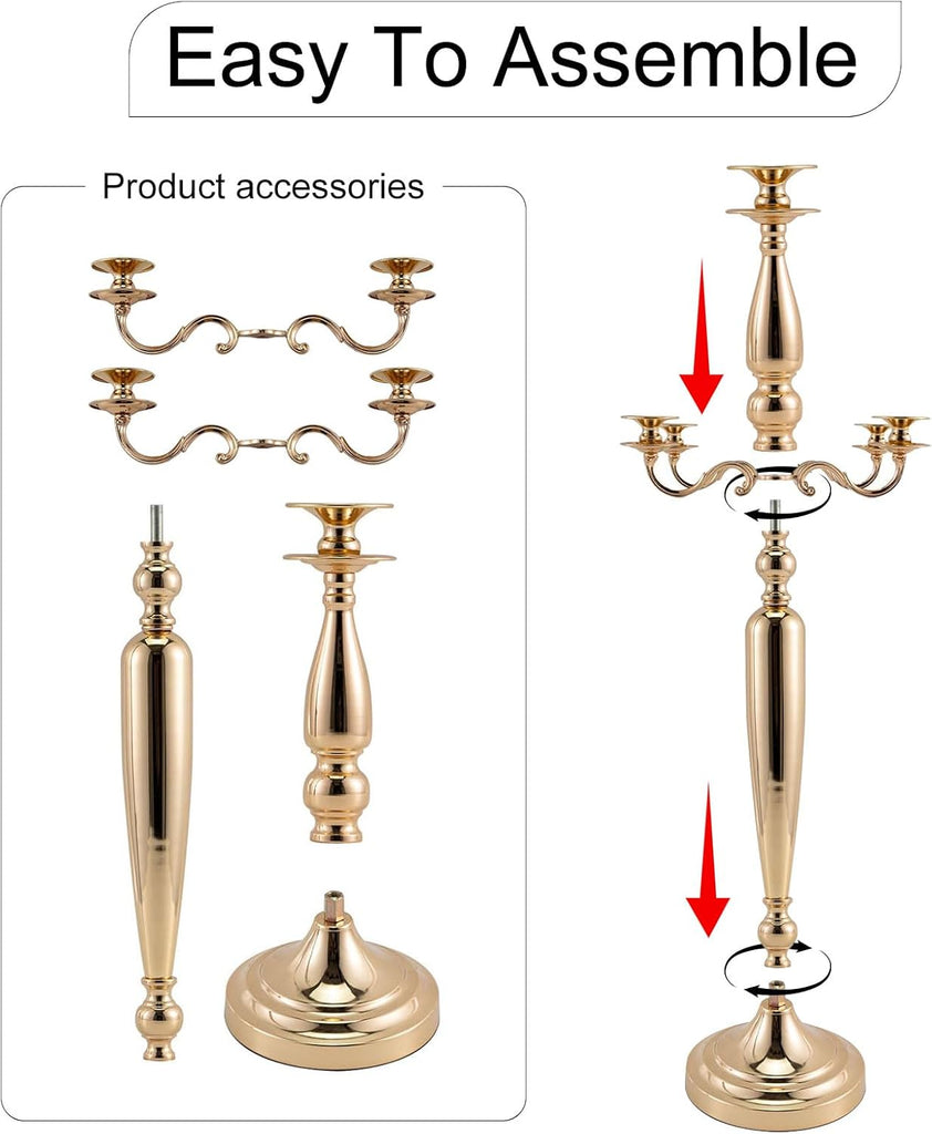 28'' Tall 5 Arm Candelabra Gold Taper Candle Holder Centerpieces, Party, Halloween, Christmas, Event Candelabra