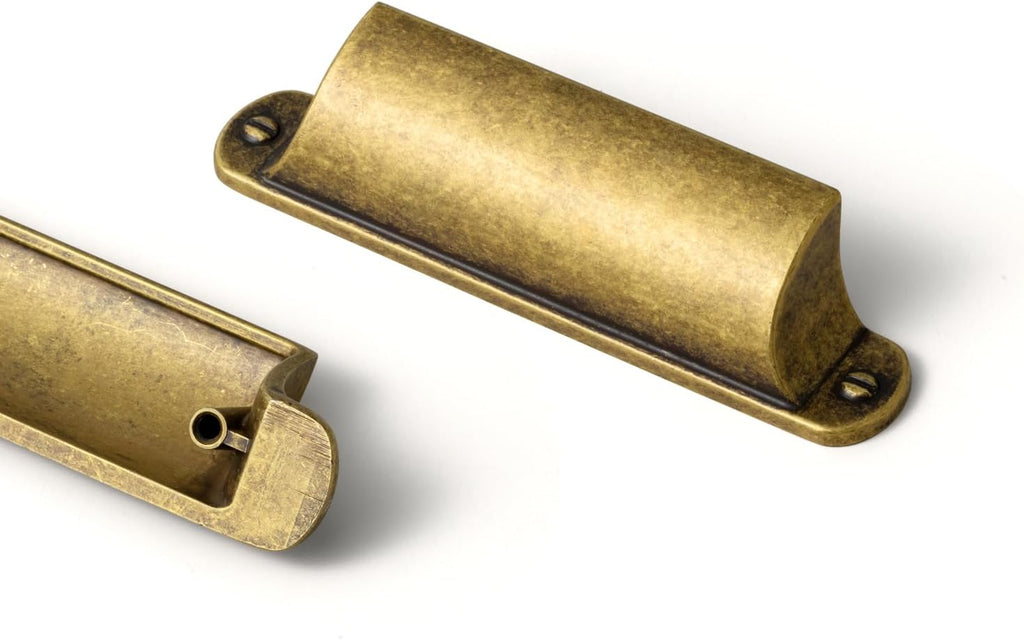 6 Pack Antique Brass Cup Pulls for Cabinets and Drawers, 3" c-c Vintage Brass Bin Cup Drawer Pulls Zinc Alloy Kitchen