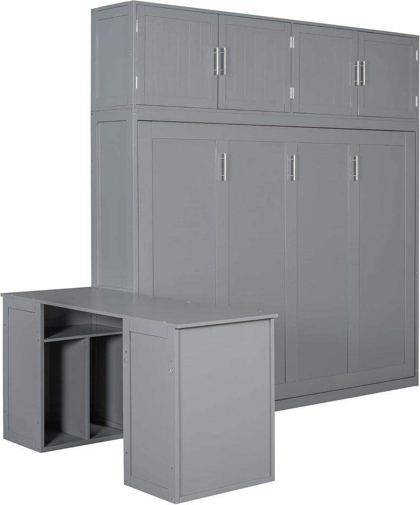 Queen Wall Murphy Bed with Desk and Storage Shelves and Big Cabinets for Guest Room, Bed Room, Guest Room, Home