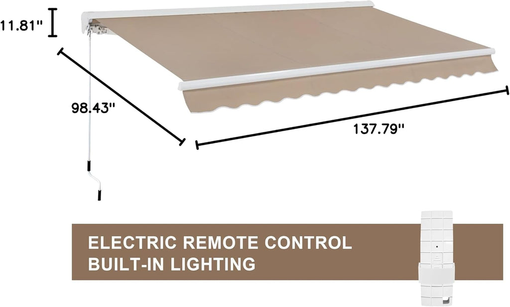 12'x10' Patio Awning Retractable, Fully Assembled Motorized LED Light Awnings Electric Commercial Grade - Quality