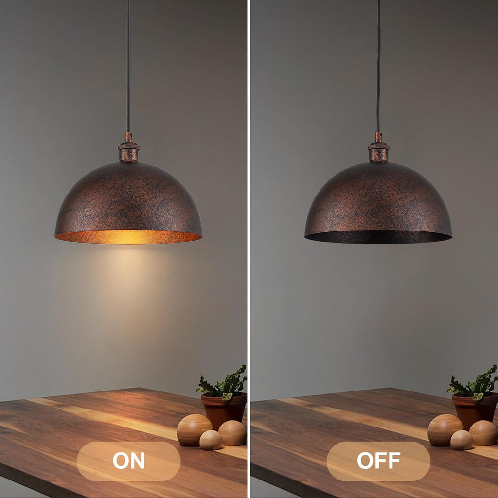 11.8" Industrial Metal Dome Pendant Light, Rust Industrial Pendant Lights for Kitchen Island, Dimmable Hanging Light