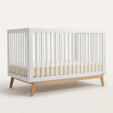 Baby Soho 3-in-1 Convertible Wood Crib, Made in Italy, White/Natural | Crib to Toddler Bed, GREENGUARD Gold