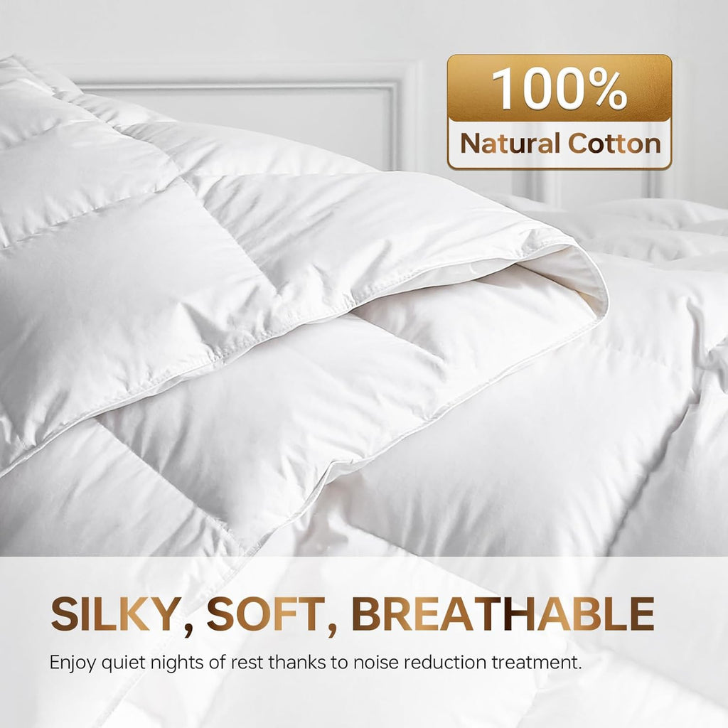 Goose Down Comforter Twin, Fluffy Soft Noiseless Duvet Insert, 100% Cotton Shell, 750+ Fill Power, 4