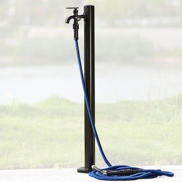 Standing Fountain Tap,Outdoor Patio Deck Floor Water Faucet System Column Round Post Tall 60 95 CM Water Hydrant for Watering Washing Irrigation,Stainless Steel Spigot Spout Black (Black Tall 95cm/37