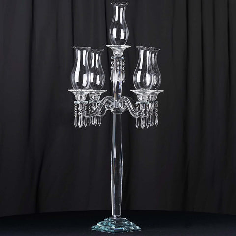 40" 5 Arm Premium Crystal Glass Taper Candle Holder Candelabra with Chandelier Chains