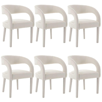 Upholstered Barrel Dining Chairs Set of 4, White Velvet Fabric