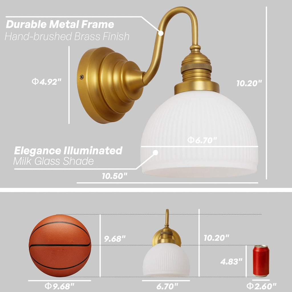 Brass Gold Wall Sconce Vintage Milk Glass Bathroom Vanity Light | Bathroom Wall Sconces,Antique Brass,Thick