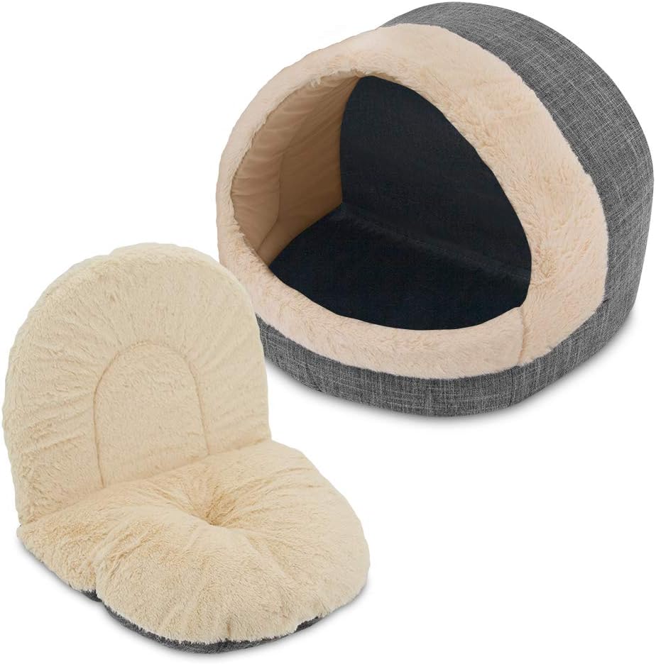 Cat Bed for Indoor Cat, Domed Tent House with Removable Pillow, Covered Cat Cave for Small Dog