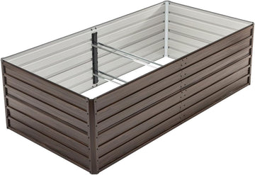 8x4x2 FT Galvanized Metal Raised Garden Bed Kit with Woodgrain Finish, Large Open-Bottom Outdoor Planter Box for