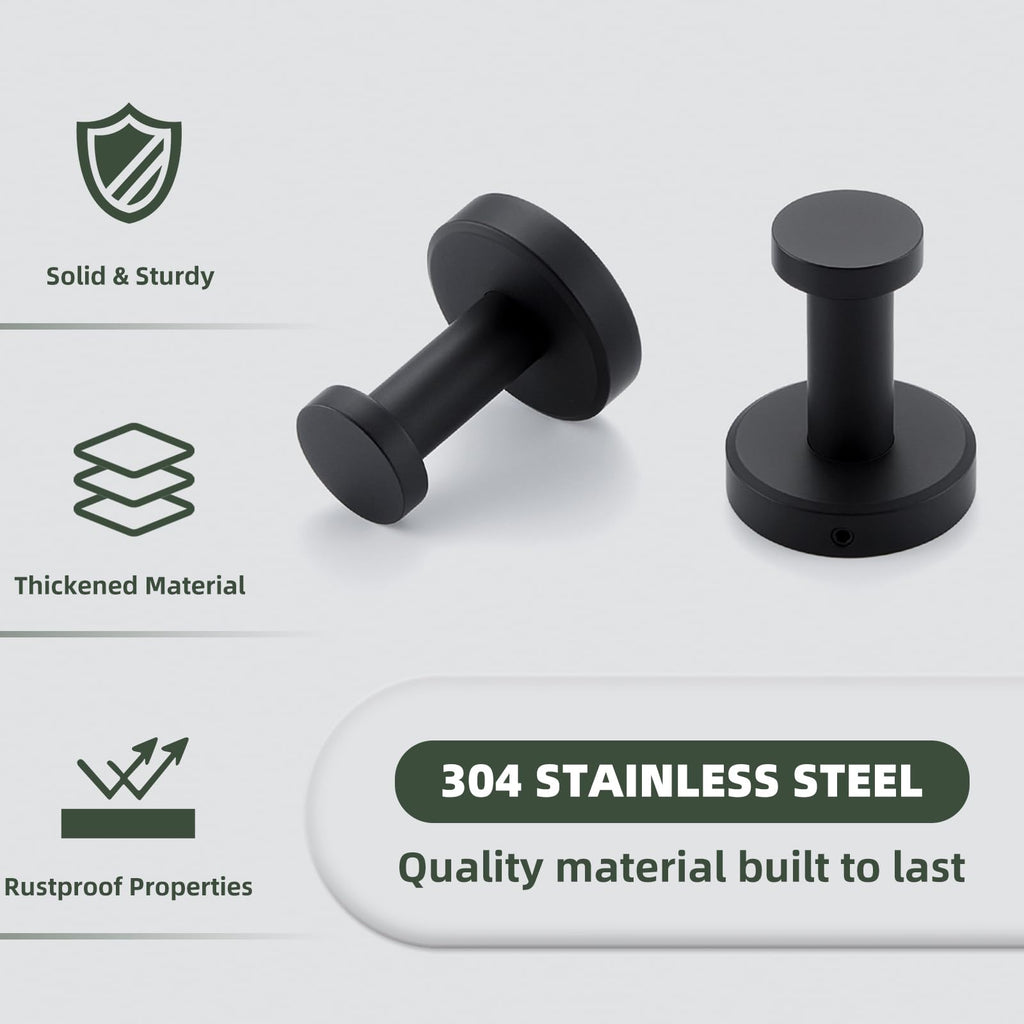 Matte Black Towel Hooks, Space-saving Shower, 2 Pack
