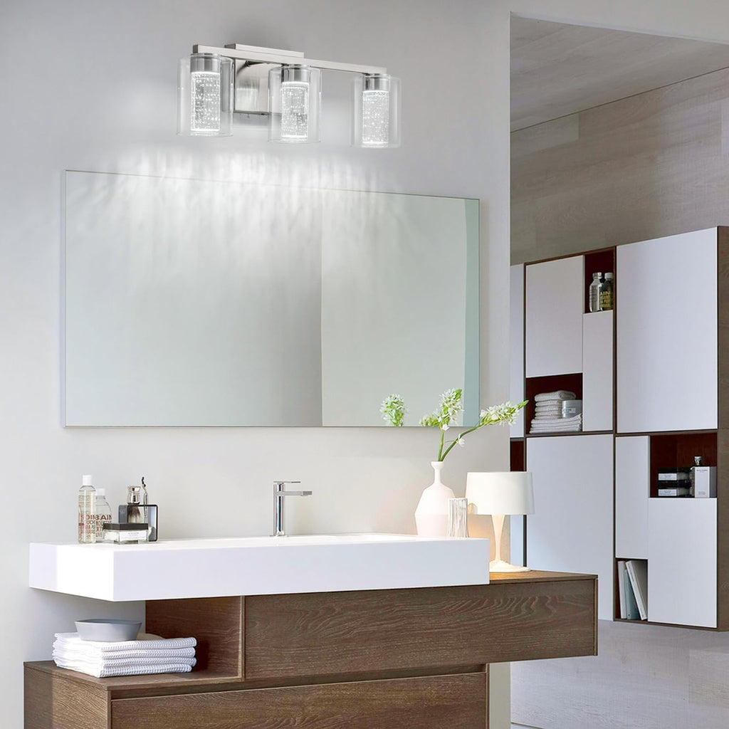 3-Light Brushed Nickel Vanity Light with 3 Color Modes (3000K/4000K/6000K), Eye Protection LED Bathroom Light