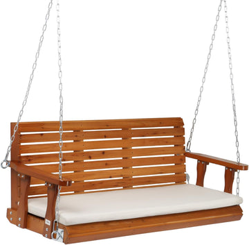 5 FT Heavy Duty Porch Swing with Cushion, 880 LBS Wooden, Brown | Extra Cushion Included; Heavy-Duty Wood Frame;