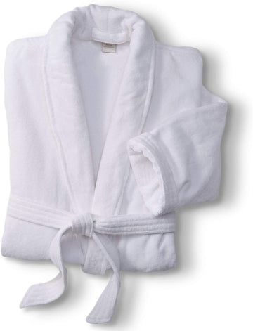 Terry Velour Bathrobe - Luxury 100% Cotton Hotel Spa Robe - Plush, Absorbent, Machine Washable - Shawl Collar, One