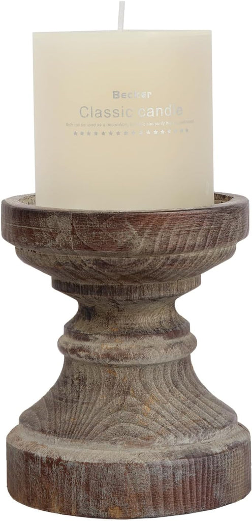 Decorative Pillar Candle Holder, Rustic Wood Candle Holders for Table Centerpiece, Handmade Farmhouse Candle Holders