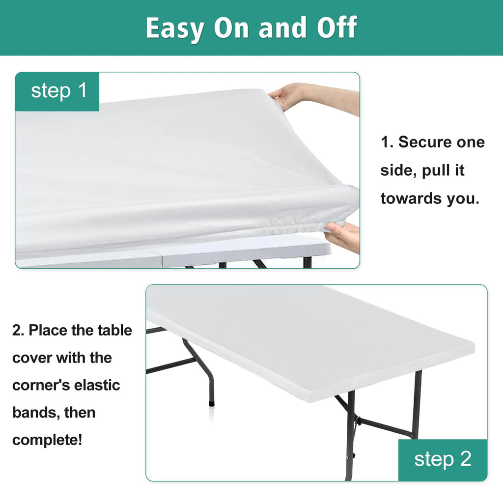 Fitted Rectangle Tablecloths for 6ft Folding Tables 6 Packs White