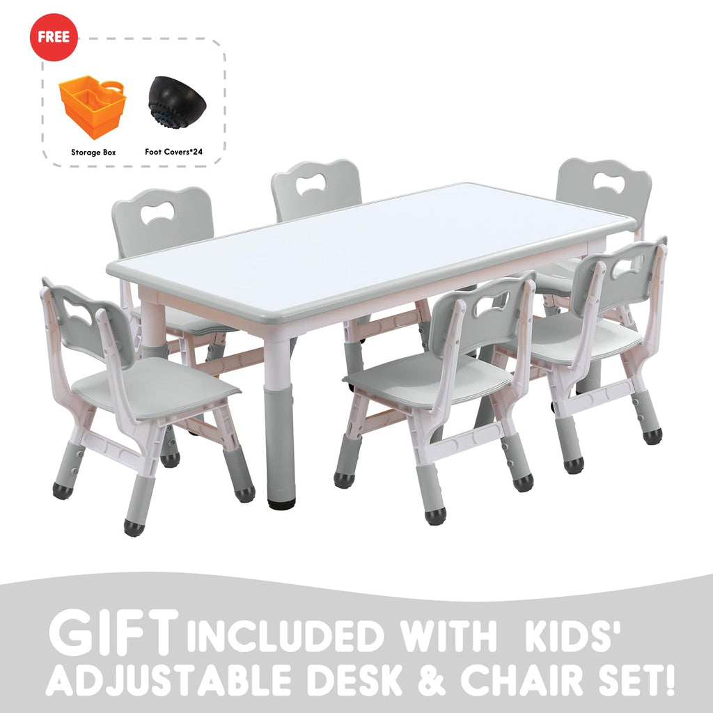 Kids Table & 6 Chairs Set, Adjustable Graffiti Legs Class, Daycare, Home 3-12