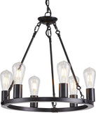 Inspired Camino Style Chandelier - Farmhouse 6 Lights Black Wagon Wheel Chandelier,Modern Vintage Round Pendant Light Fixture for Dining Room,Living Room, Entryway Foyer Kitchen Island, E26 A105-B0D78D9V8L