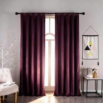 Purple Velvet Curtains - 52"x 63" Soft Rod Pocket Thermal Insulated Window Treatment Living Room Light Filtering