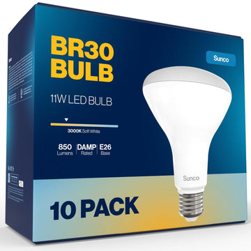 10 Pack BR30 LED Bulbs Indoor Flood Lights 11W Equivalent 90W, 3000K Warm White, 850 Lumens, E26 Base, 25,000