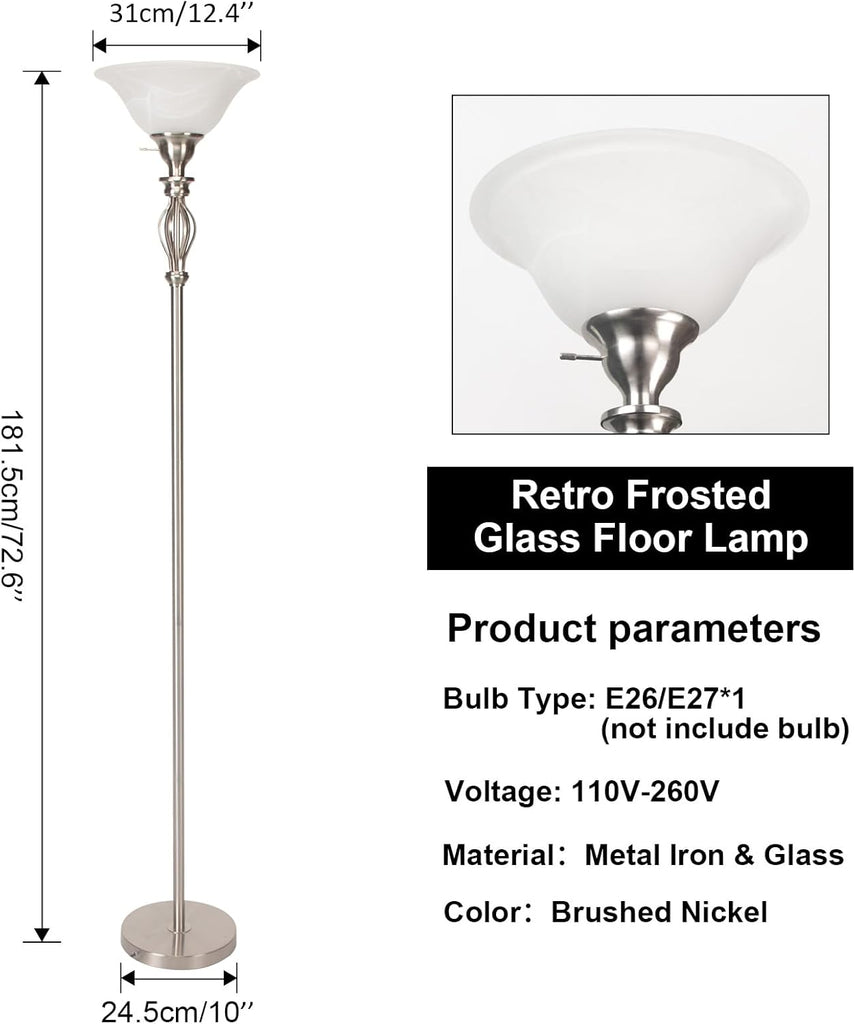 Torchiere Floor Lamps, Standing Lamp with White Alabaster Glass Shade, Corner Floor Lamp Pole Lamp - Elegant Floor Lamps