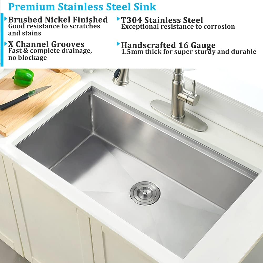30 Inch Undermount Kitchen Sink Stainless Steel | 30 x 19 Inch Undermount Workstation Sink 16 Gauge 10 Inch Deep