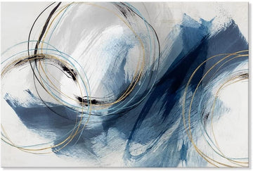 Indigo Blue and Gold Wall Decor Abstract Wall Art Paintings Gray Canvas Pictures Fantasy Graffiti Framed Artwork
