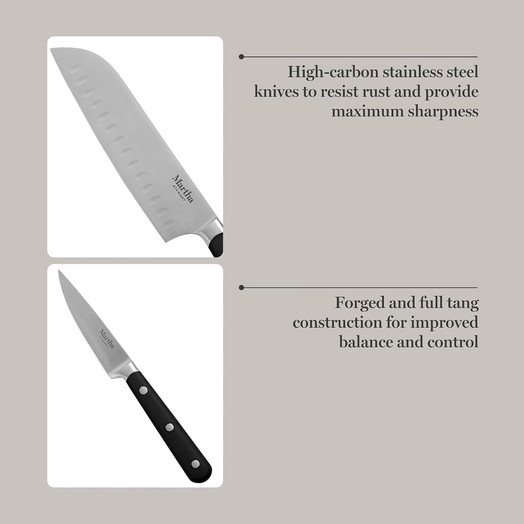Eastwalk 14 Piece High Carbon Stainless Steel Cutlery Knife Block Set w/ABS Triple Riveted Forged Handle Acacia Wood
