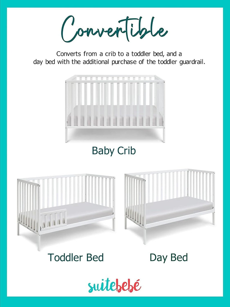 3 in 1 Convertible Baby Crib, White