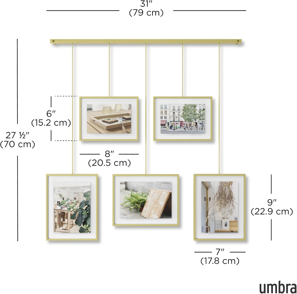 Exhibit Picture Frame Set, Adjustable Wall Mount, Set of 5, Brass