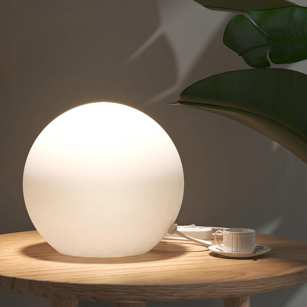 10 Inch Ball Table Lamp with Glass Shade, Ball Light Bookshelf Lamp and Bedroom Bookshelf Reading Decoration