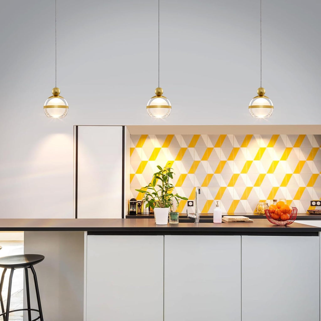 1-Light Gold Pendant Lights Kitchen Island Modern LED Ceiling Hanging Pendant Lights Acrylic Globe Pendant Light
