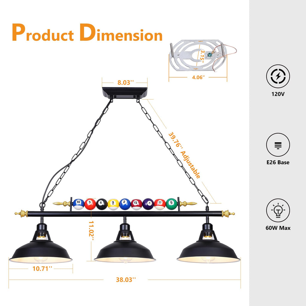 Billiard Pool Table Lights Hanging Over Pool Table