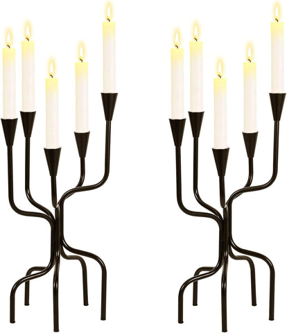 5-arm Candelabra Candlestick Holders - Vintage Black Candle Holders, Metal Taper Candleholders, 16.7" Tall Candle