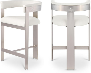 738Cream-C Romeo Collection Modern | Contemporary Counter Stool with Soft Cream Vegan Leather, Brushed Chrome Metal