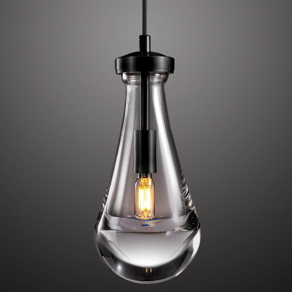 Raindrop Pendant Lights Kitchen Island Teardrop Black Hanging Light Fixtures Clear Solid Glass Pendant Light Modern Chandeliers for Dining Room Porch Corridor Living Room A121-B0BN142JST