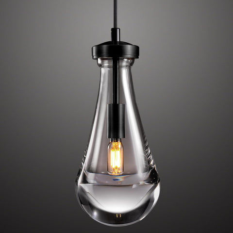 Raindrop Pendant Lights Kitchen Island Teardrop Black Hanging Light Fixtures Clear Solid Glass Pendant Light Modern Chandeliers for Dining Room Porch Corridor Living Room A121-B0BN142JST