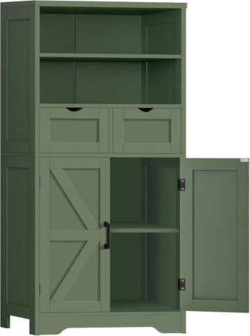 Bathroom Cabinet with Adjustable Shelf & 2 Drawers, Farmhouse Storage Cabinet with 2 Doors, Kitchen Storage Cabinets