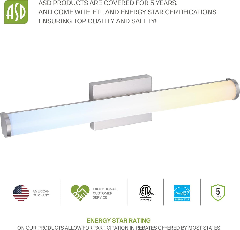 24" LED Linear Vanity Light Fixture, Modern Bathroom Sconce - 3 Color 3000K-5000K, Dimmable, 25W 1750LM, Energy Star