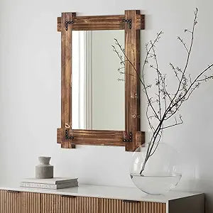 36X24 Farmhouse Rustic Wood Framed Bathroom Mirror, 24X36 Inch Wall Mounted Vanity Mirror Bedroom Entryway Living Room
