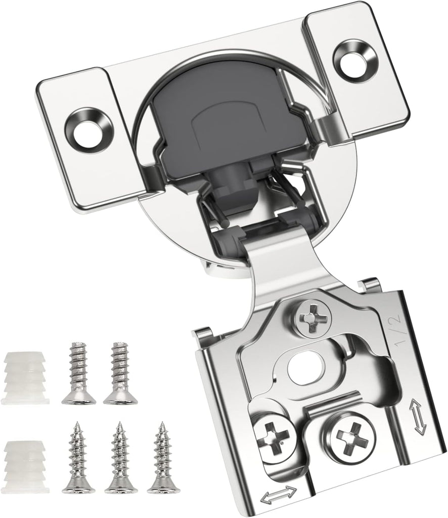 50 Pack 1/2" Overlay 3D Soft Close Concealed Hinge for Face Frame Door, Smooth Slow Self Closing Hinges, Satin Nickel