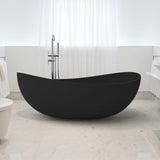 Freestanding 71 Inch Oval Bathtub Stone Resin Soaking Bathtub with Center Drain (Black)