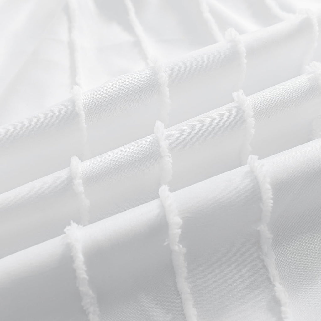 Bed Skirt Queen Size, Ruffled Bed Skirts 14 Inch Drop, White | Striped Boho Tufted, with Split Corners, Easy Fit