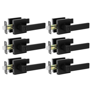 Black Door Handle Interior Knobs Keyless Levers Privacy Lock 6 Pack
