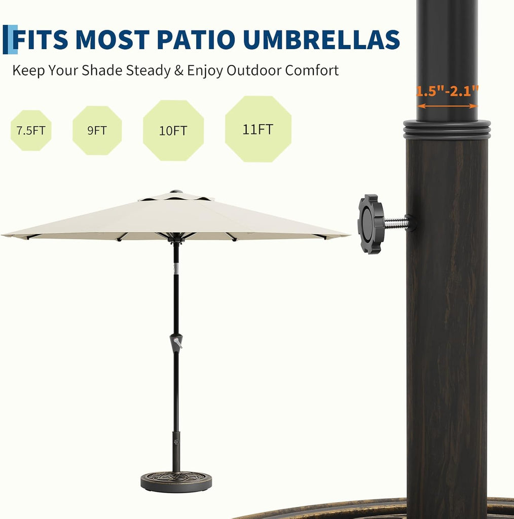 Patio Umbrella Base, 26.5lb Capacity Heavy Duty Design with Adjustable Pole Adapter Fits 1.5" to 2.1" Poles for