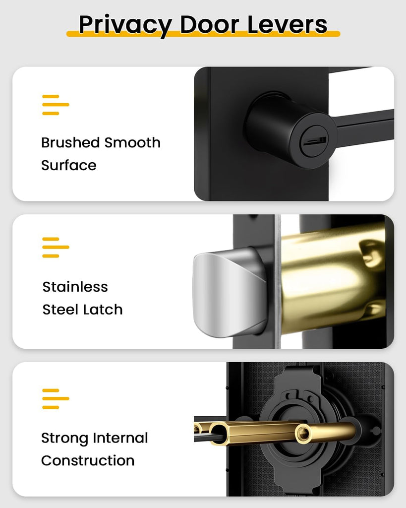 Black Interior Door Handle, Heavy Duty Zinc Alloy Privacy Door Handle Interior, Matte Black Door Levers /Bathroom