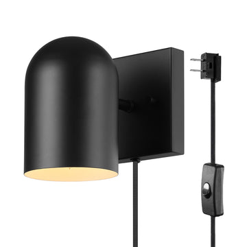 Plug-in or Hardwire Wall Sconce, Matte Black, 6ft Braided Fabric Cord, in-Line Rocker Switch, Modern Lighting