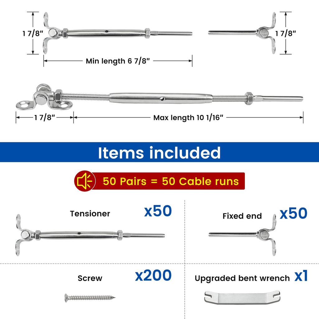 50Pairs Cable Railing Hardware Swage Toggle Turnbuckle CK07